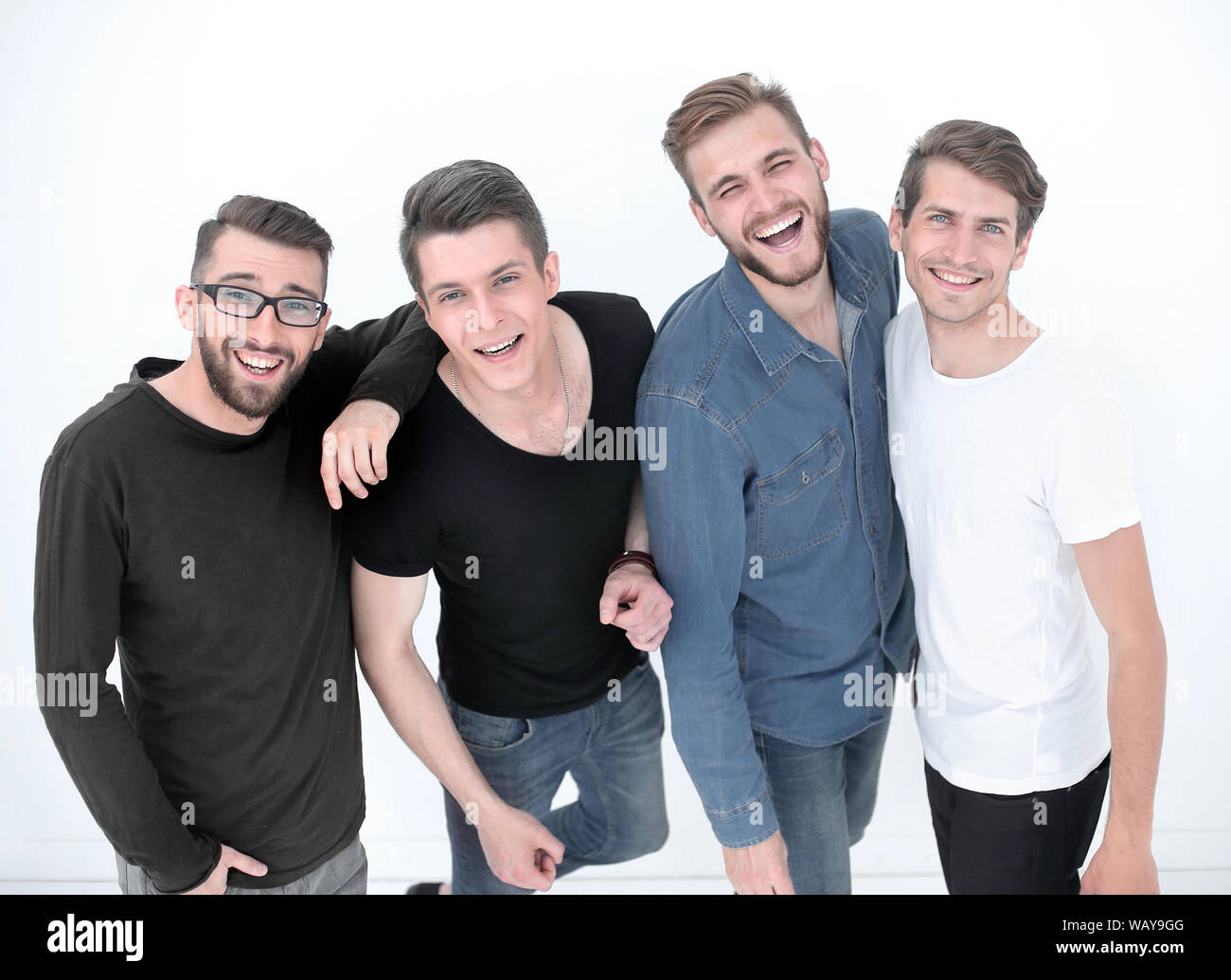 top view..a group of happy young men looking at the camera Stock Photo ...