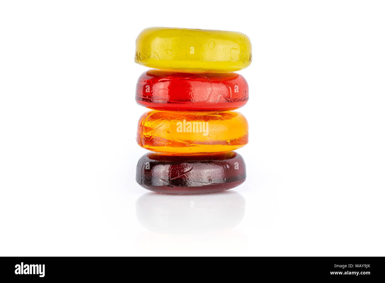 Group of four whole colourful hard candy isolated on white background ...