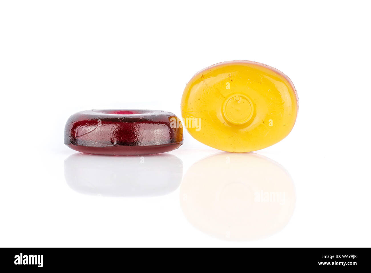 Group of two whole colourful hard candy isolated on white background ...