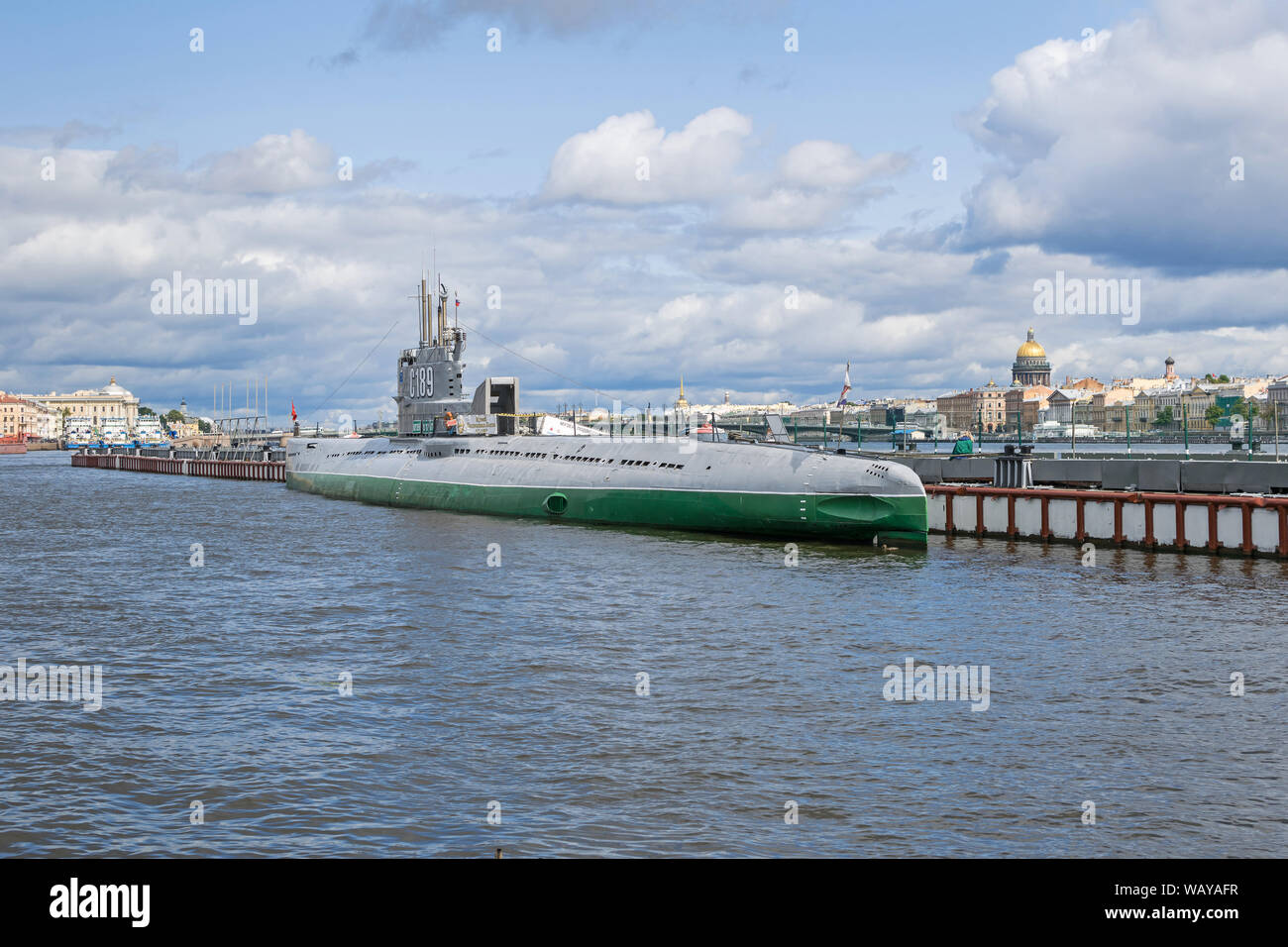 Saint Petersburg, Russia -  August 3, 2019: Open to the public museum ship Soviet submarine C-189 (S-189), a 613-class diesel-electric submarine ancho Stock Photo