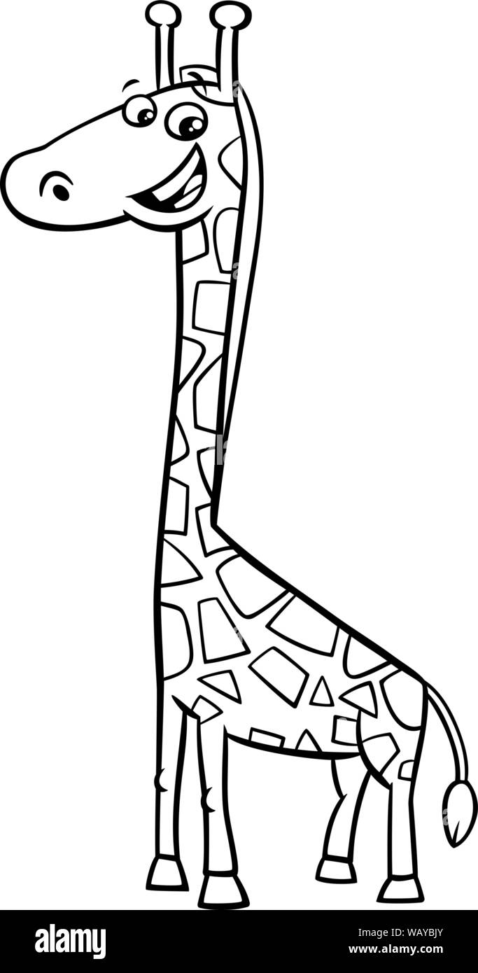 Black and White Cartoon Illustration of Happy Giraffe Animal Character ...