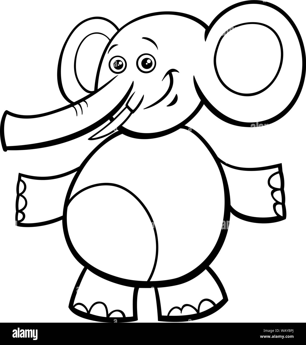 Black and White Cartoon Illustration of Funny Elephant Comic Animal Character Coloring Book Stock Vector