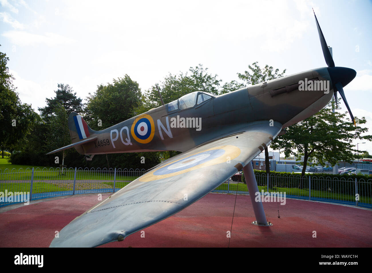 A full size replica of a Spitfire the famous second world war airplane on the site of the former RAF Station, Grangemouth Stock Photo