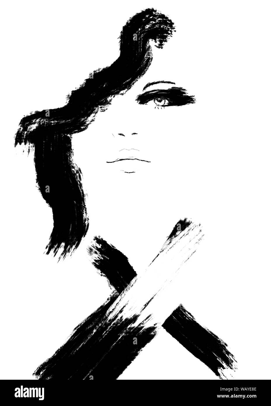 cute abstract black and white fashion model painting Stock Photo Alamy