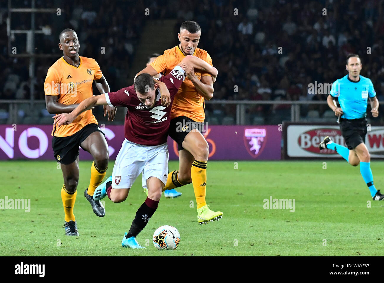 Andrea Belotti (Torino FC) during the Europa League 2019-20 football match between Torino FC and Wolverhampton Wanderers FC at Stadio Grande Torino on 22th August, 2019 in Turin, Italy. Stock Photo