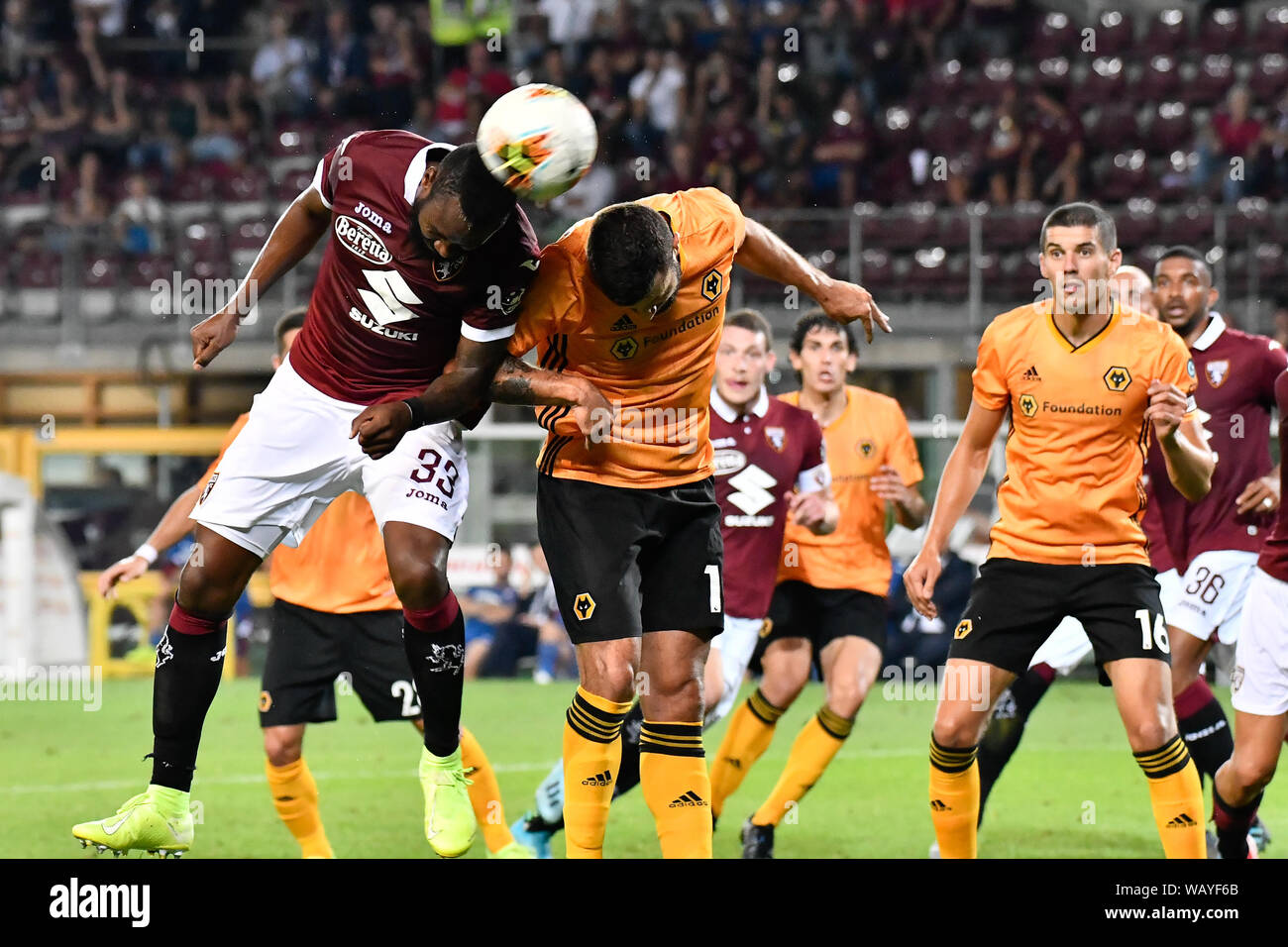 Nicolas Nkoulou (Torino FC) during the Europa League 2019-20 football match between Torino FC and Wolverhampton Wanderers FC at Stadio Grande Torino on 22th August, 2019 in Turin, Italy. Stock Photo