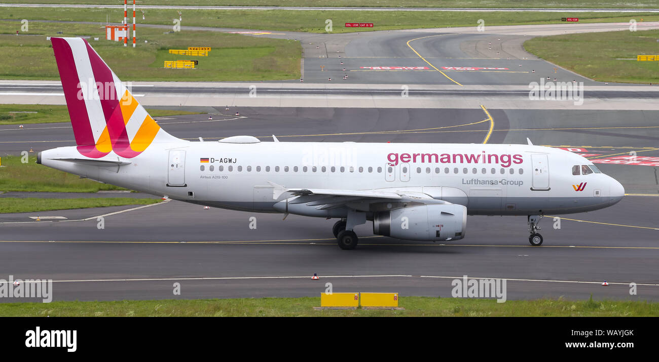 DUSSELDORF, GERMANY - MAY 26, 2019: Germanwings Airbus A319-132 (CN 3375) taxi in Dusseldorf Airport. Stock Photo