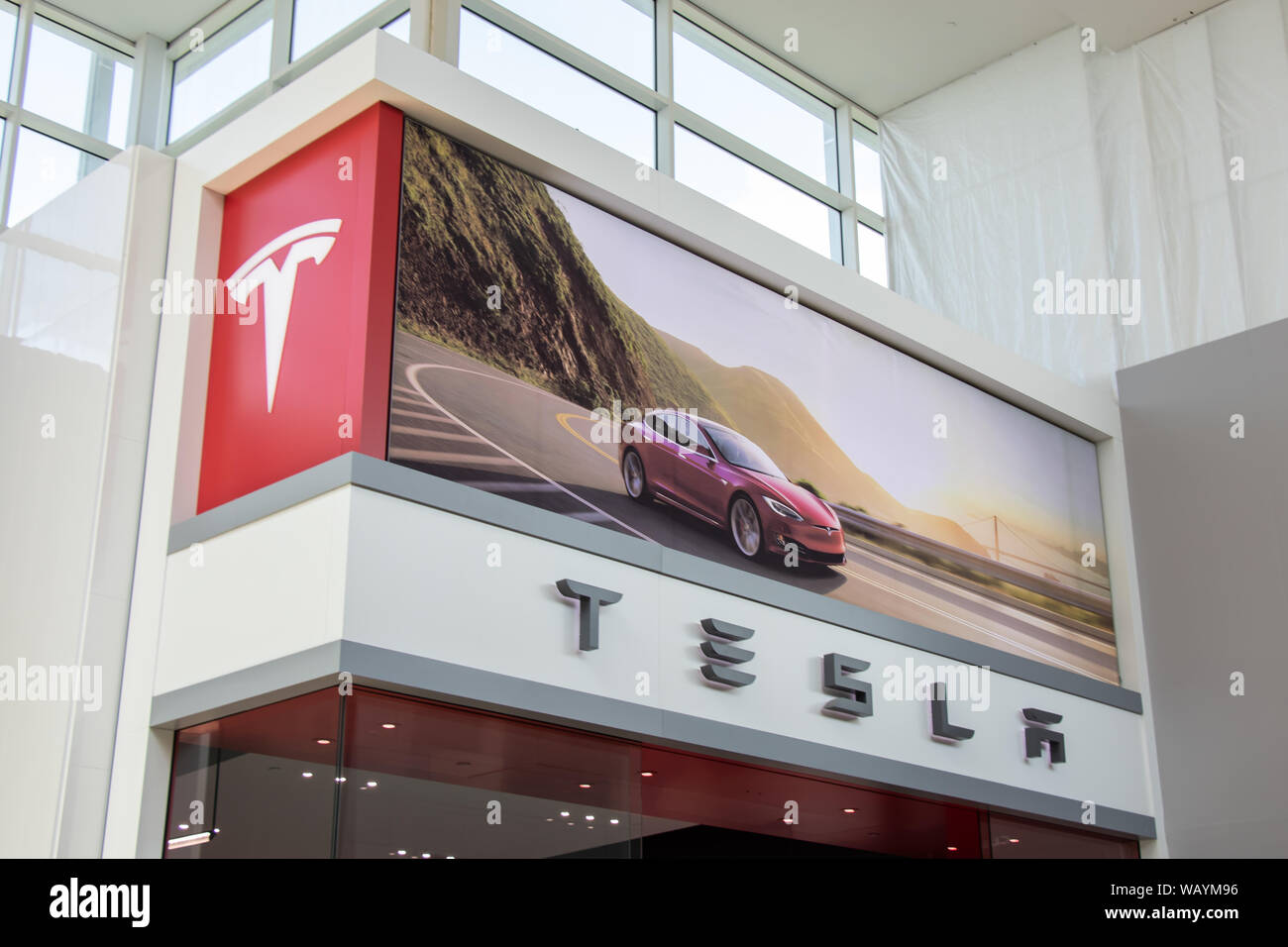 Front of Tesla Store/Showroom in Toronto's Yorkdale Shopping Centre. Stock Photo