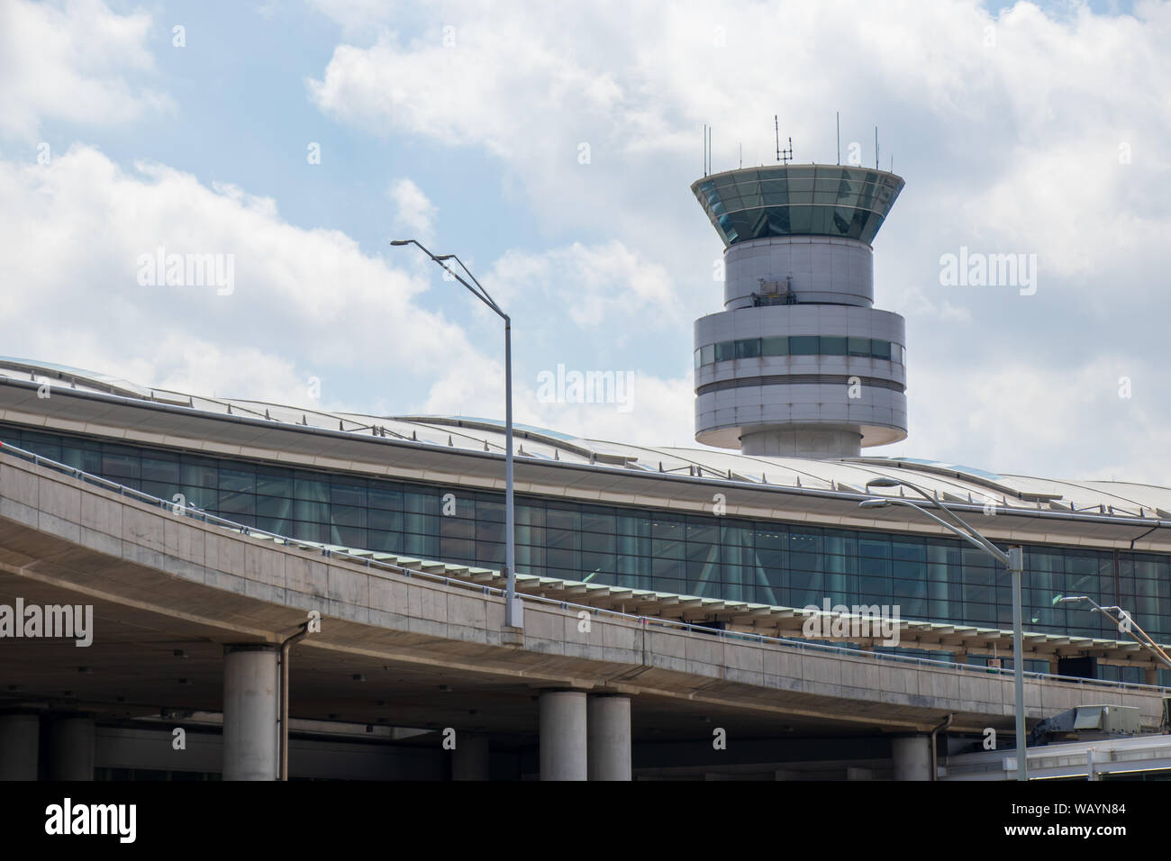 Terminal 1 at Toronto Pearson Int’l Airport with Control Tower seen peeking above. Stock Photo