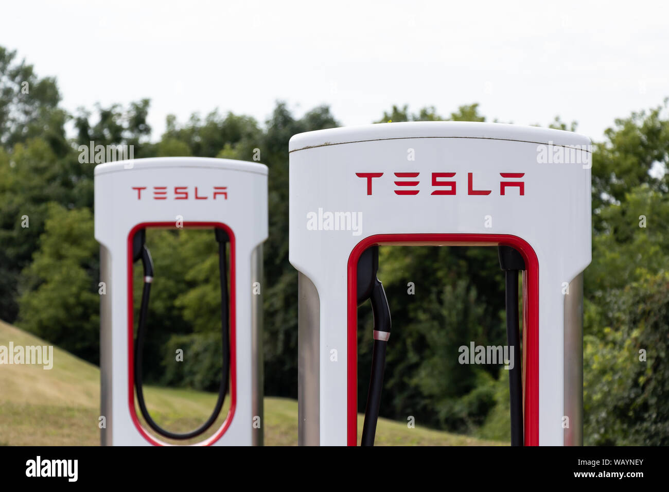 Two Tesla Supercharger Stalls Stock Photo