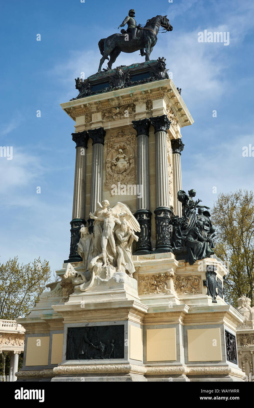 MADRID, SPAIN APRIL 23, 2018 Left side of the main pedestal of the