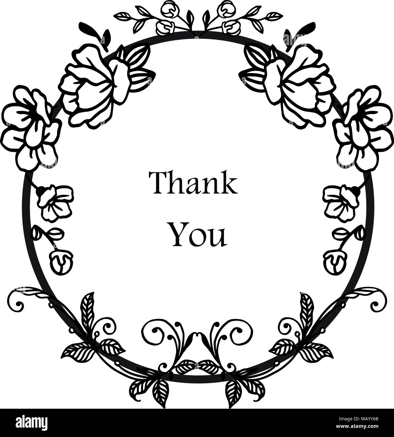 Invitation card thank you modern, with artwork of leaf flower frame