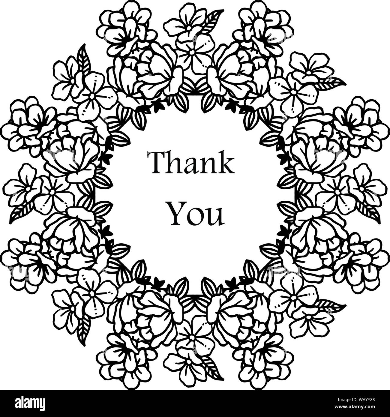 Invitation card thank you modern, with artwork of leaf flower frame