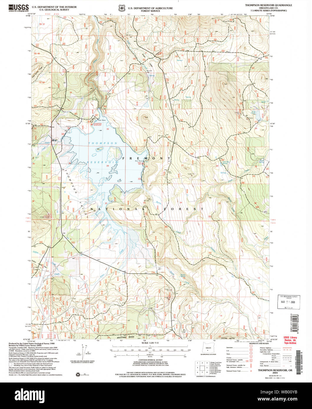 USGS Topo Map Oregon Thompson Reservoir 281804 2004 24000 Restoration Stock Photo