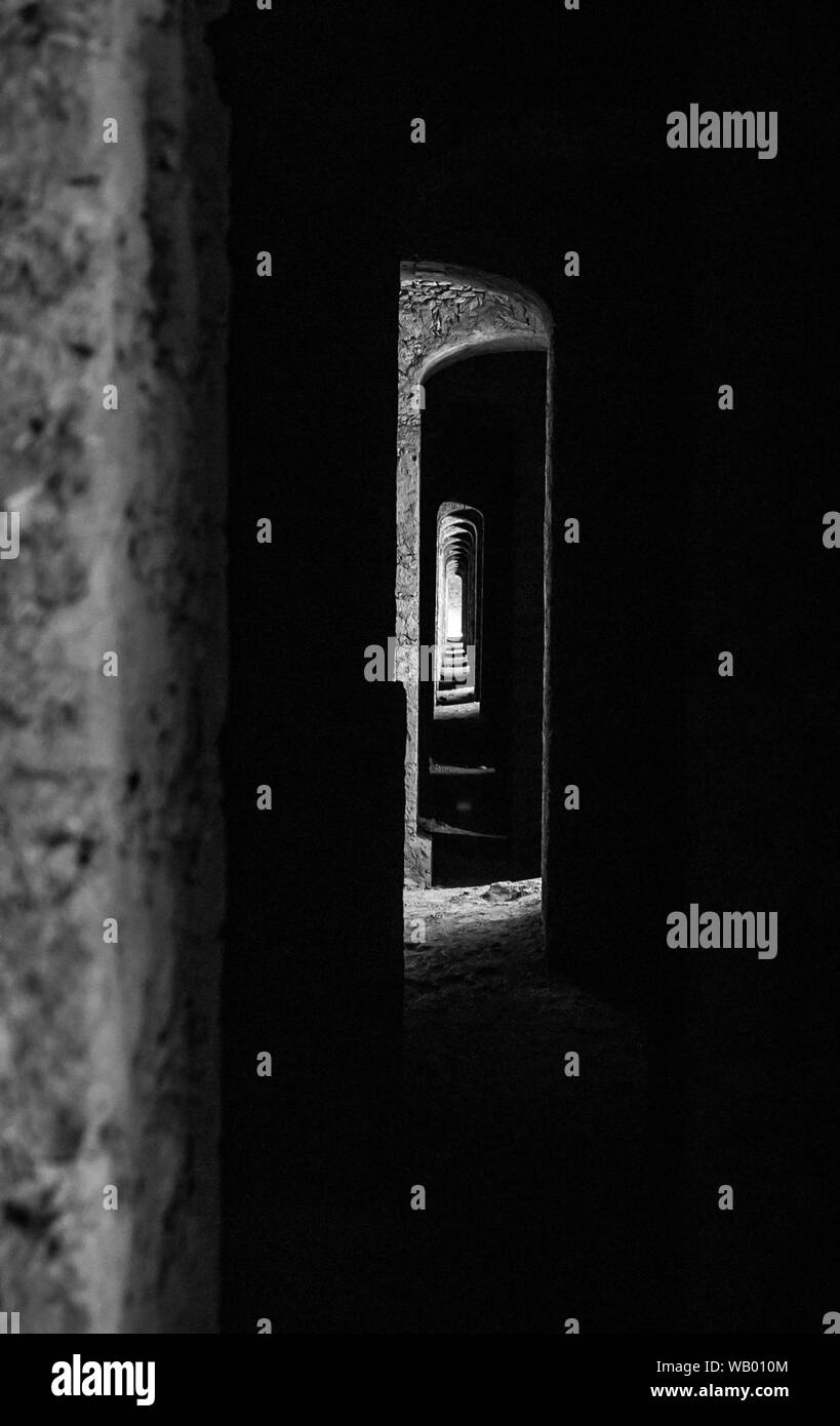 acueduct in mineral de pozos black and white Stock Photo