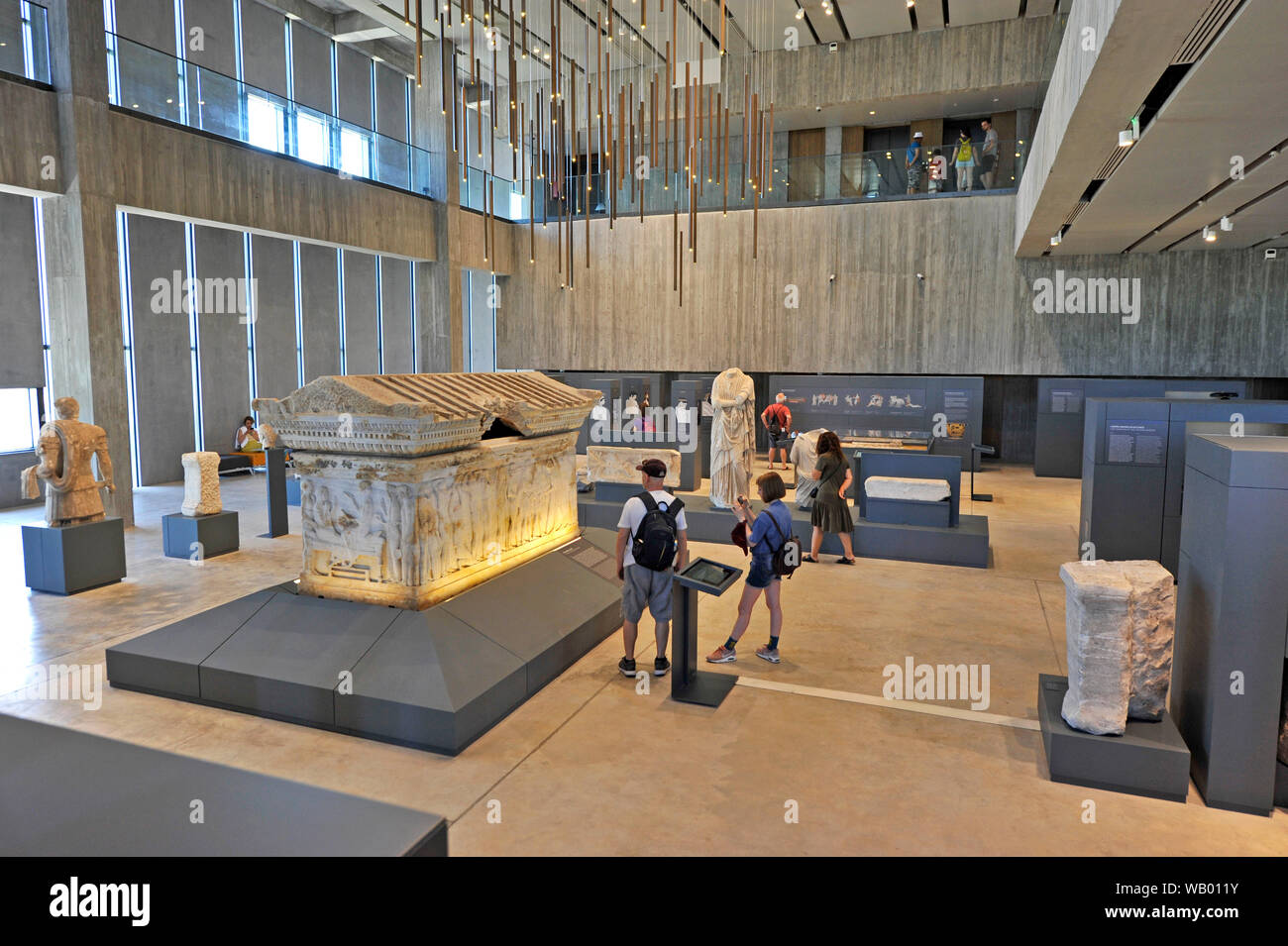Interior view of architecture and displays with artifacts from ancient