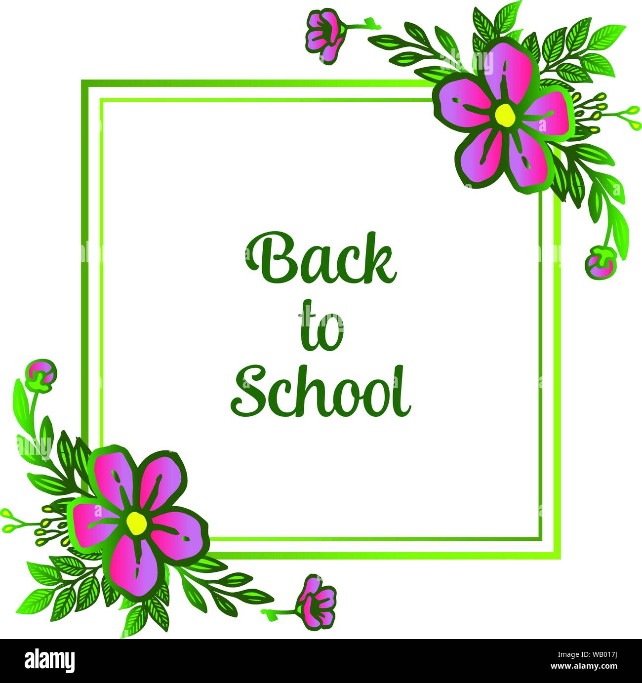 Back to school background with beautiful green leafy flower frame