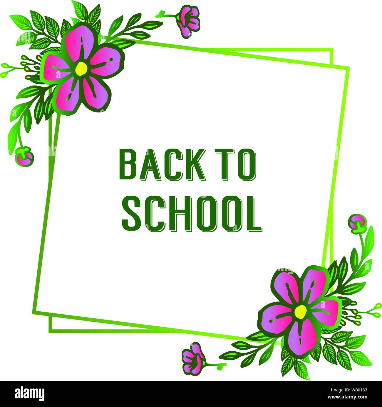Back to school background with beautiful green leafy flower frame ...