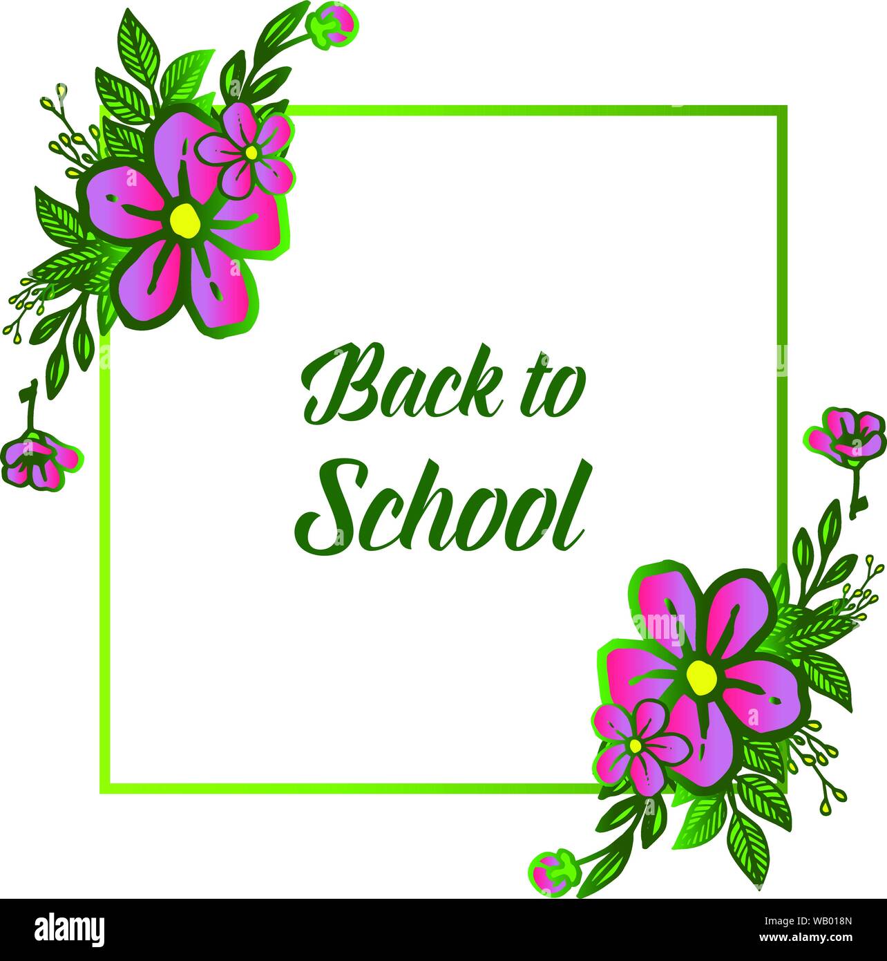 Back to school background with beautiful green leafy flower frame ...