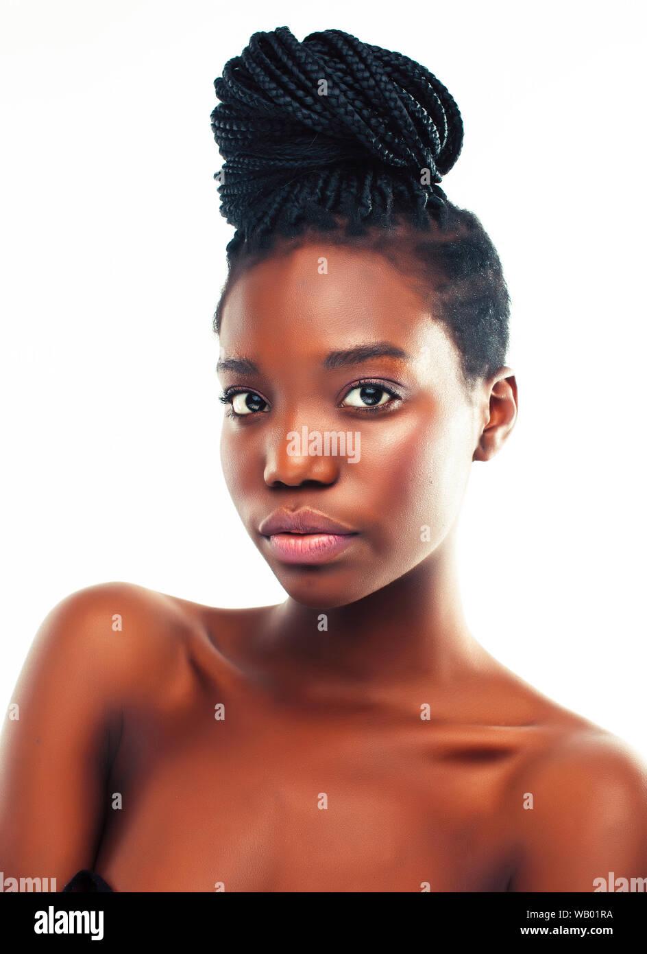 Young Pretty African American Woman With Natural Makeup Taking