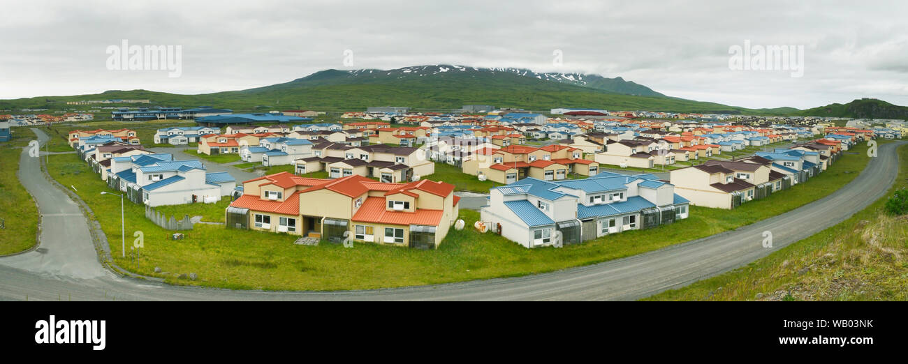 Adak Island, Largely abandoned navy housing, Aleutian islands, Alaska, Panorama Stock Photo