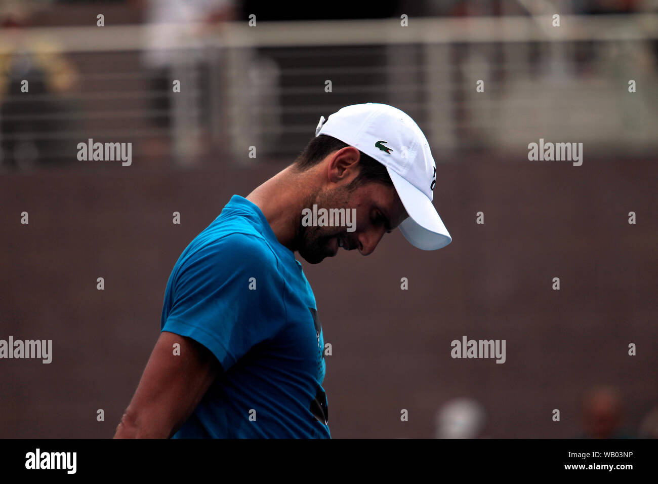 Flushing Meadows, New York, United States - 21 August 2019. Novak Djokovic while practicing at the National Tennis Center in Flushing Meadows, New York in preparation for the US Open which begins next Monday. Credit: Adam Stoltman/Alamy Live News Stock Photo
