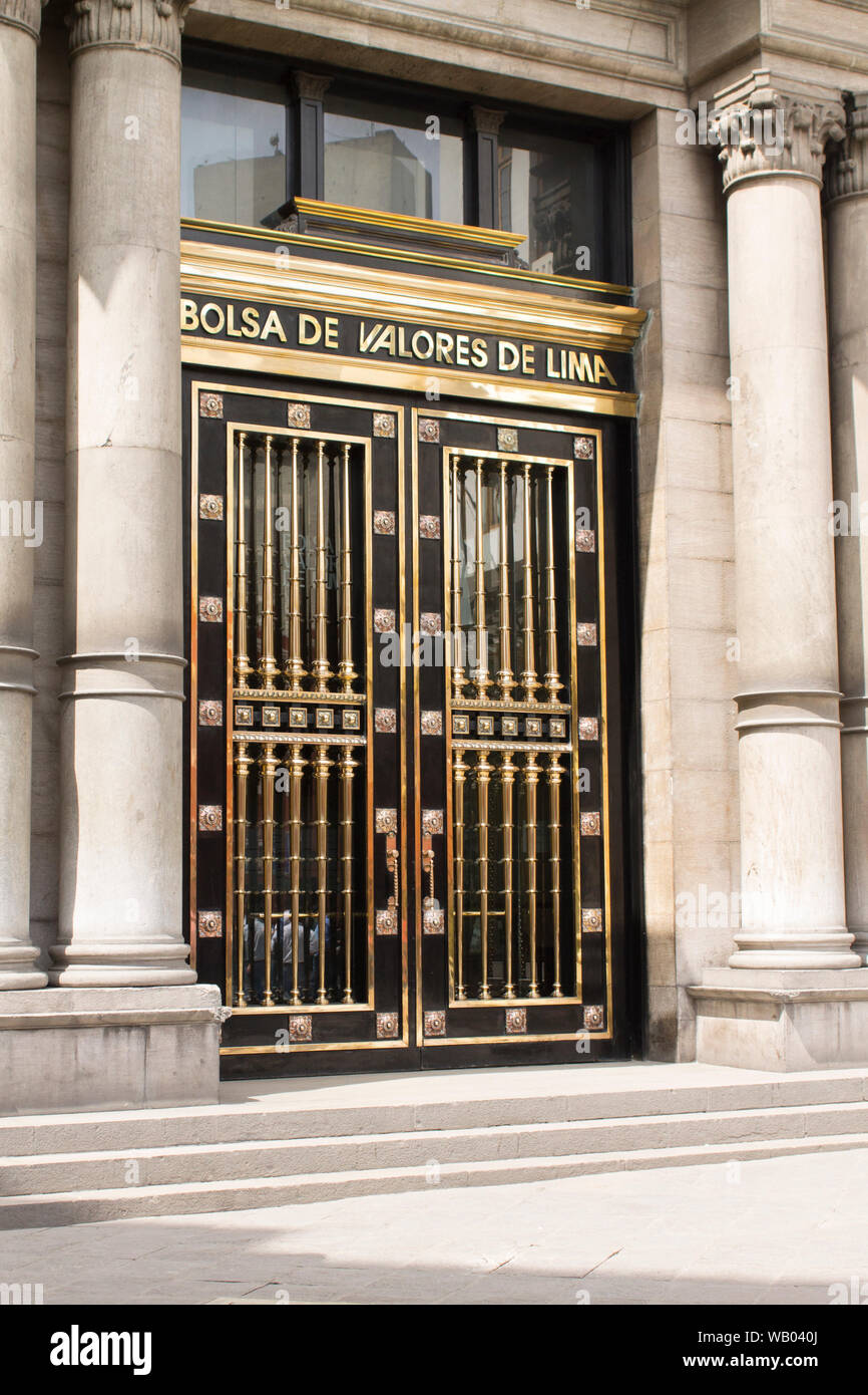 LIMA, PERU - AUG 29TH 2015: Lima Stock Exchange in downtown Lima, Peru. Stock Photo