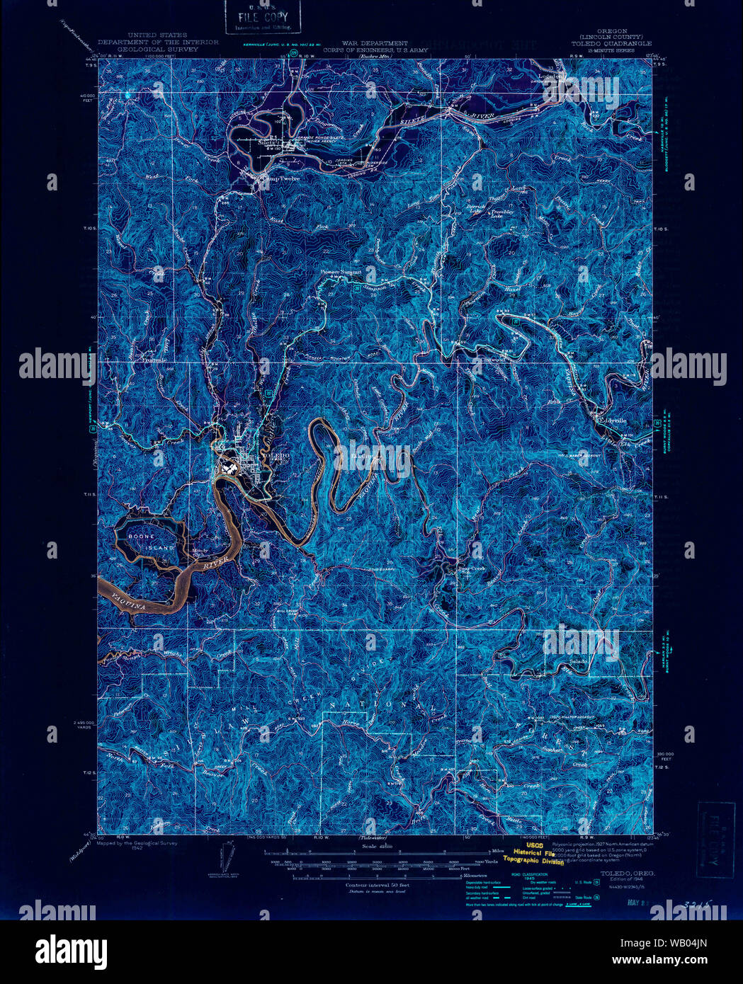 USGS Topo Map Oregon Toledo 282971 1942 62500 Inverted Restoration ...