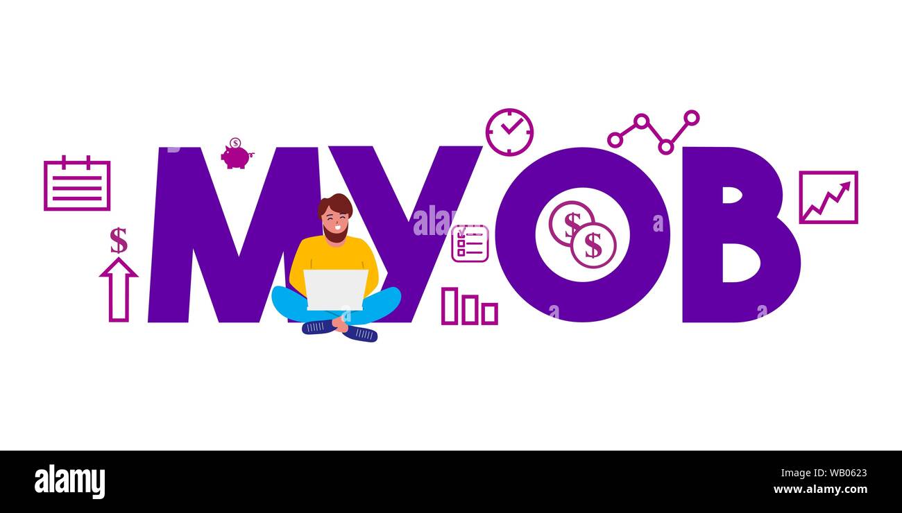 MYOB mind your own business. Accounting software. llustration of