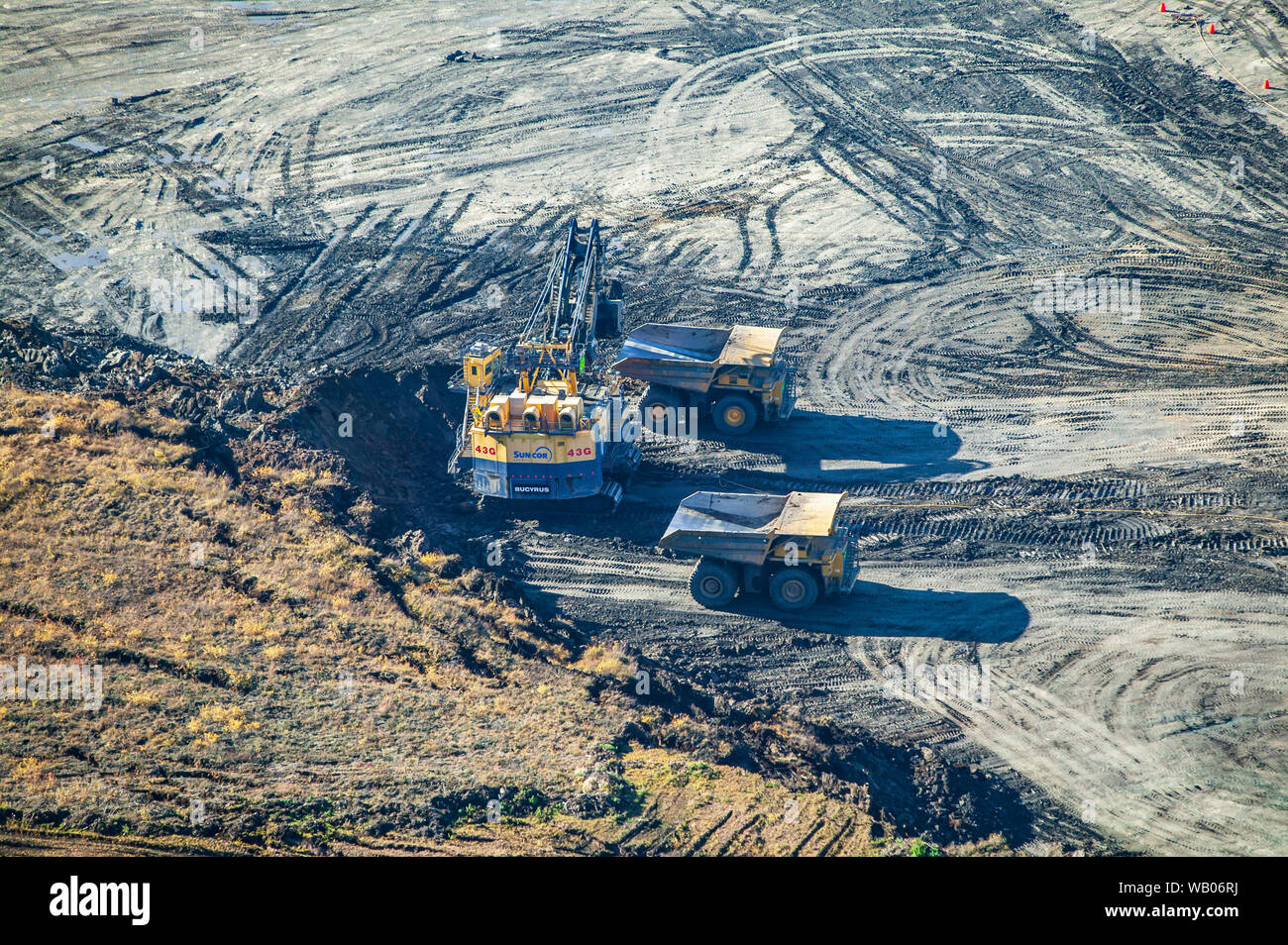 Mining activity in Canadian Oil Sands north of Fort McMurray, Alberta, Canada. Stock Photo