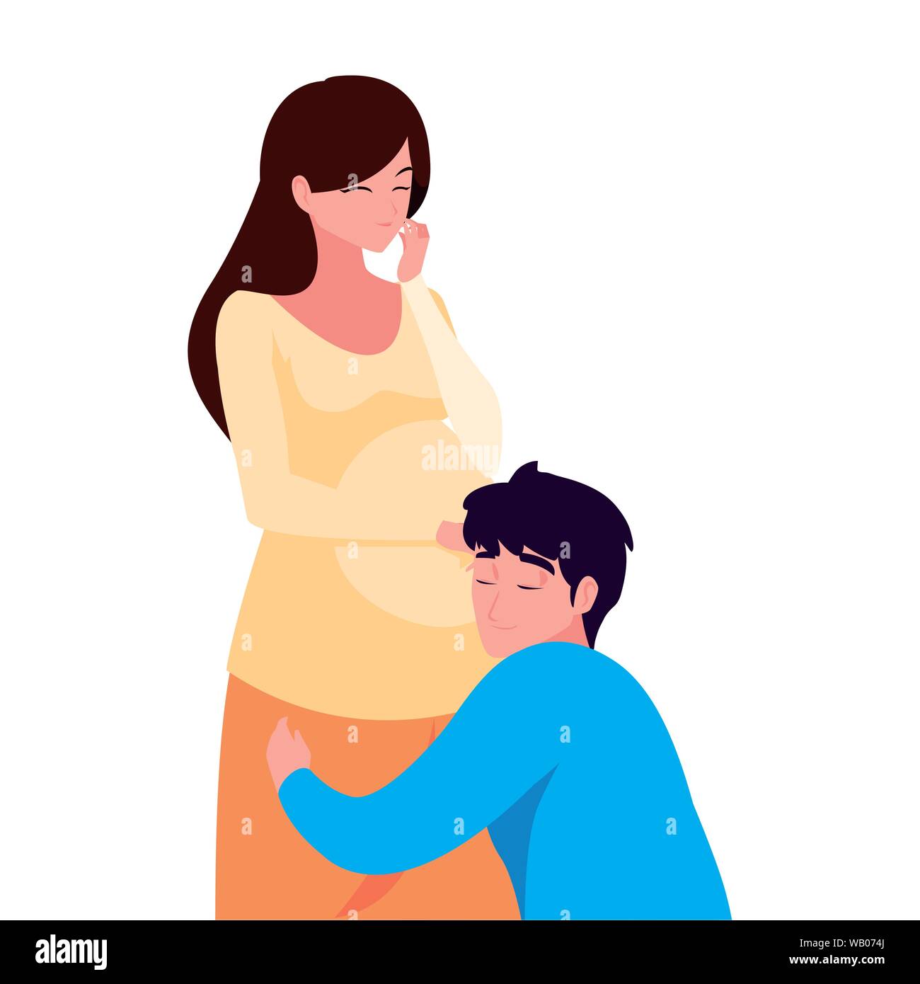 man hugs a pregnant woman - pregnancy and maternity vector illustration ...