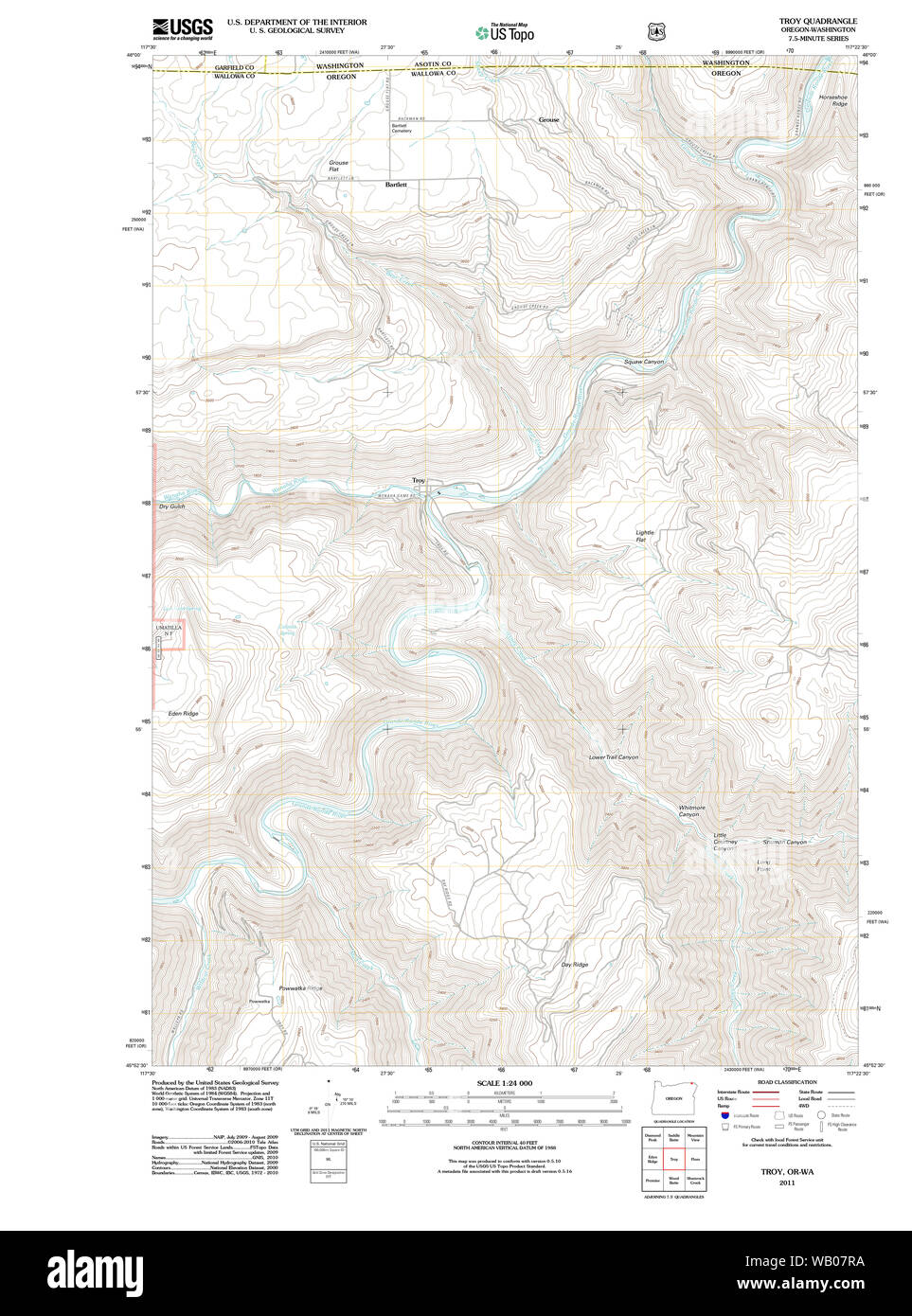USGS Topo Map Oregon Troy 20110914 TM Restoration Stock Photo
