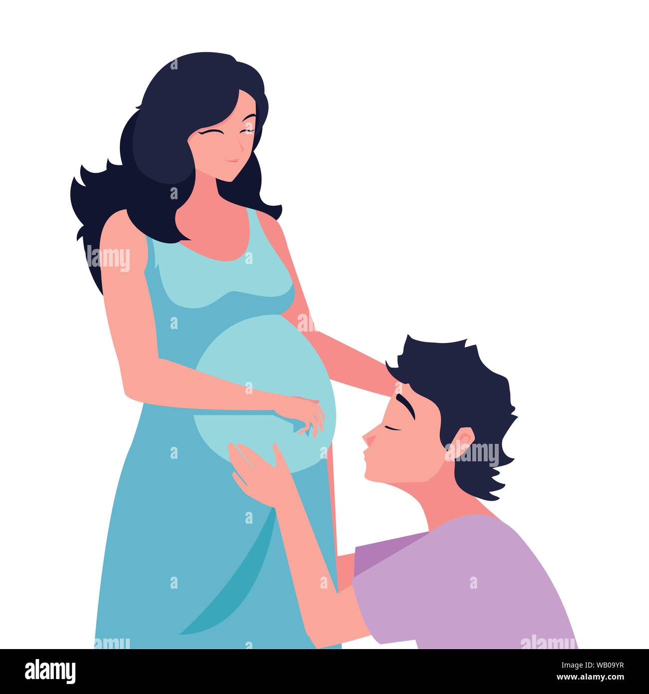 man hugs a pregnant woman - pregnancy and maternity vector illustration ...