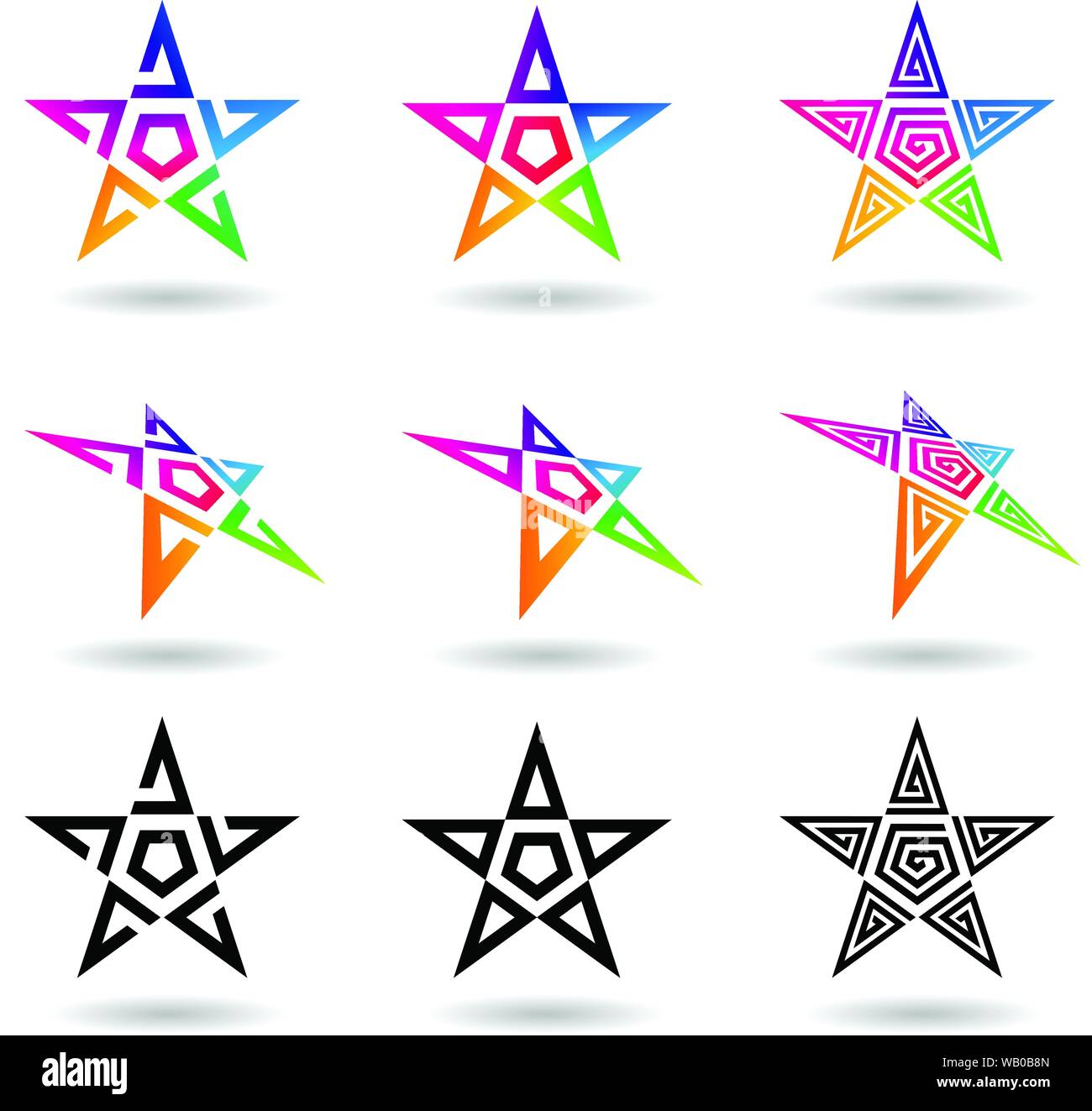 Vector Illustration of Black and Rainbow Colored Stars with Swirly ...