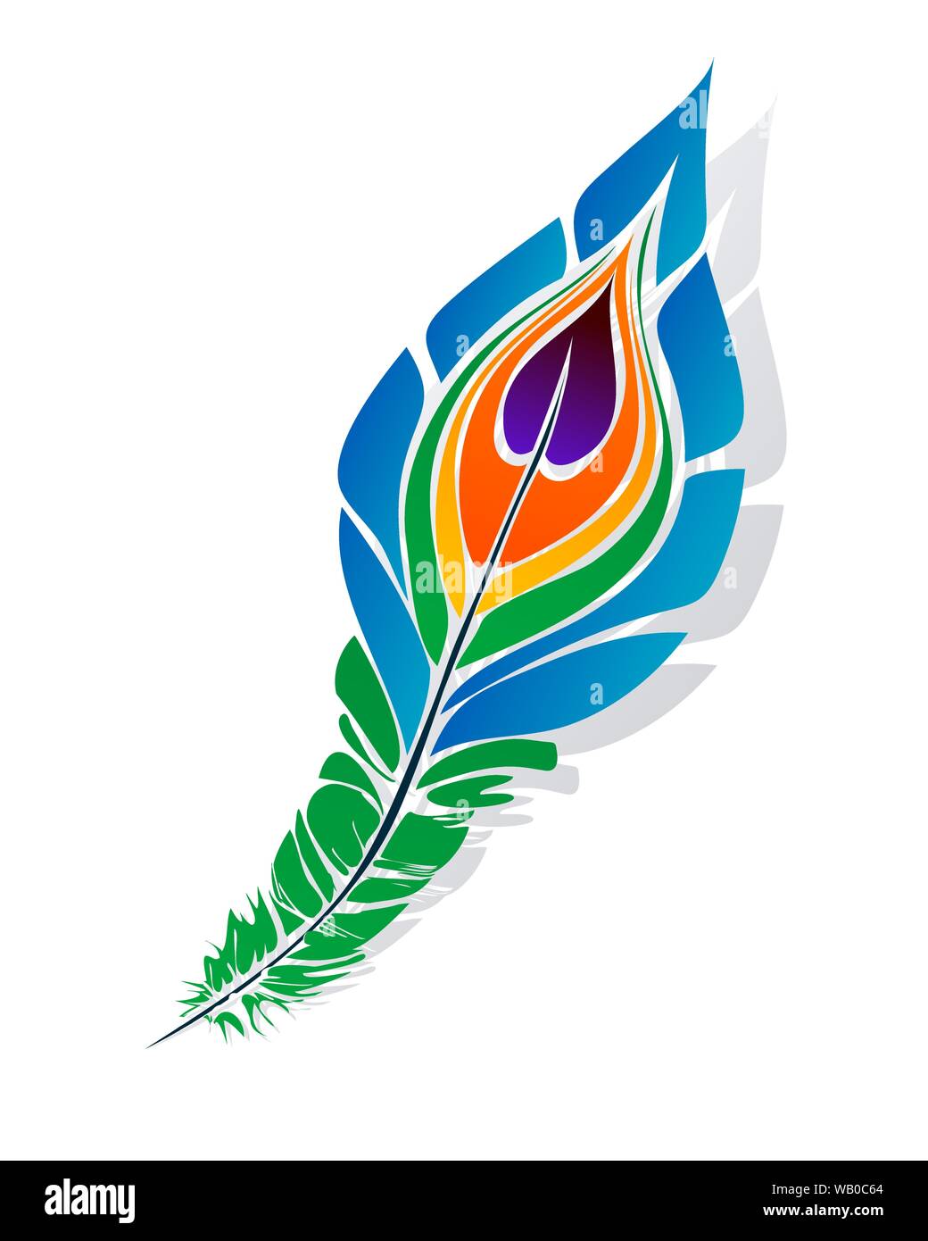 Stylized peacock feather over white background Stock Vector