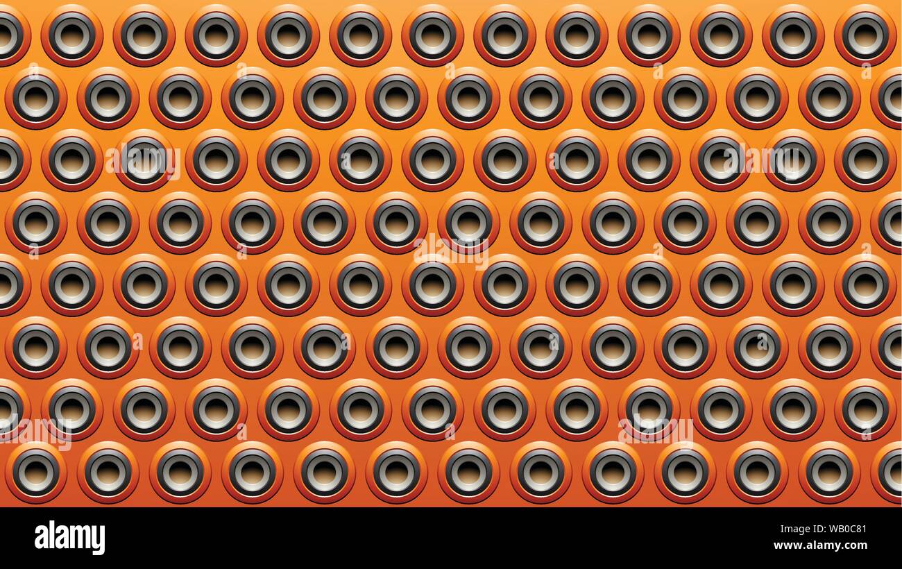 Vector Illustration of Black Grey and Orange Embossed Round Loudspeaker Background Stock Vector