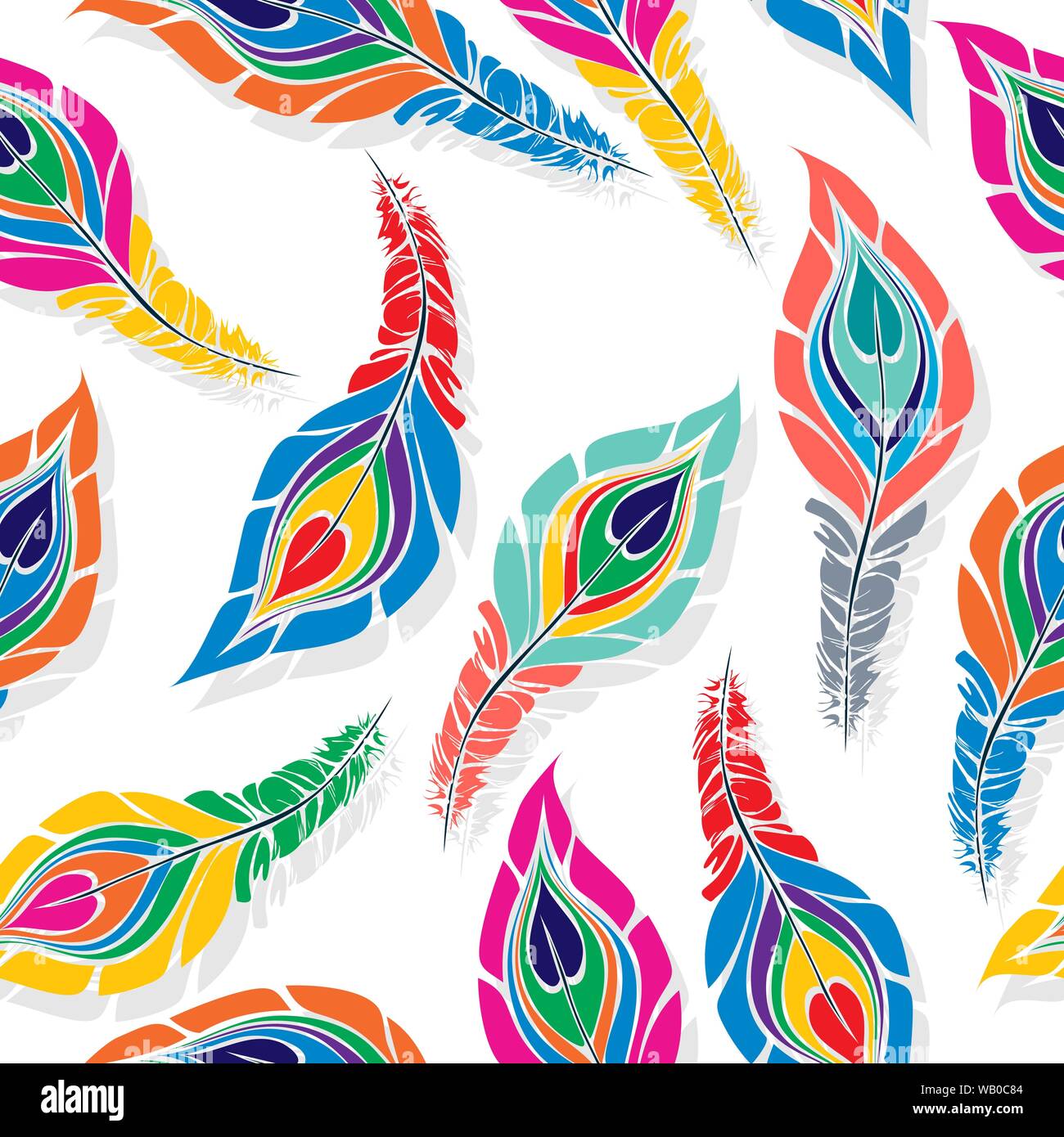 Peacock seamless vector pattern in colors over white background Stock Vector