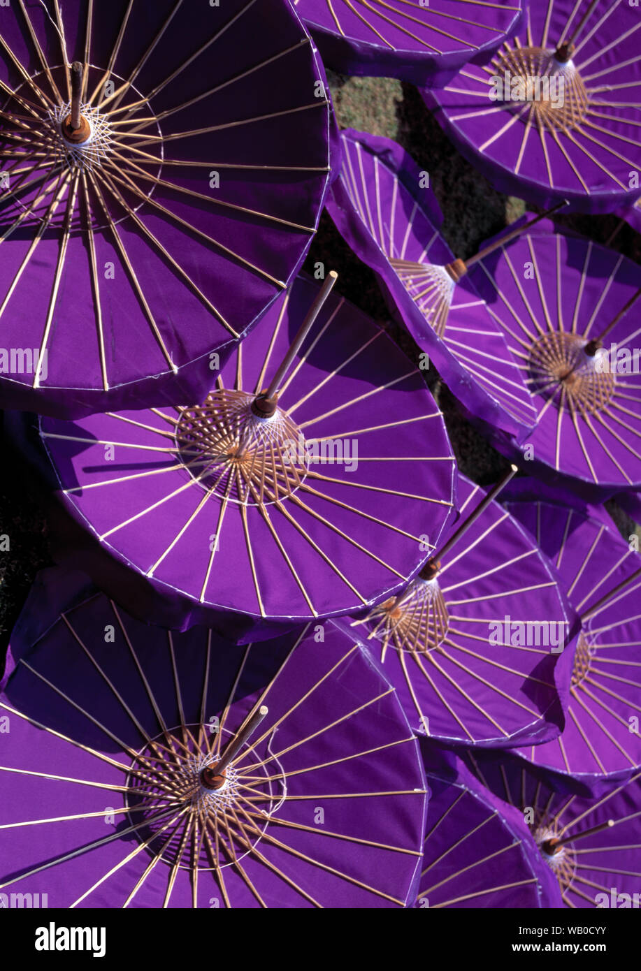 asia, asian, thailand, collection of colourful umbrellas displayed in the open air Stock Photo