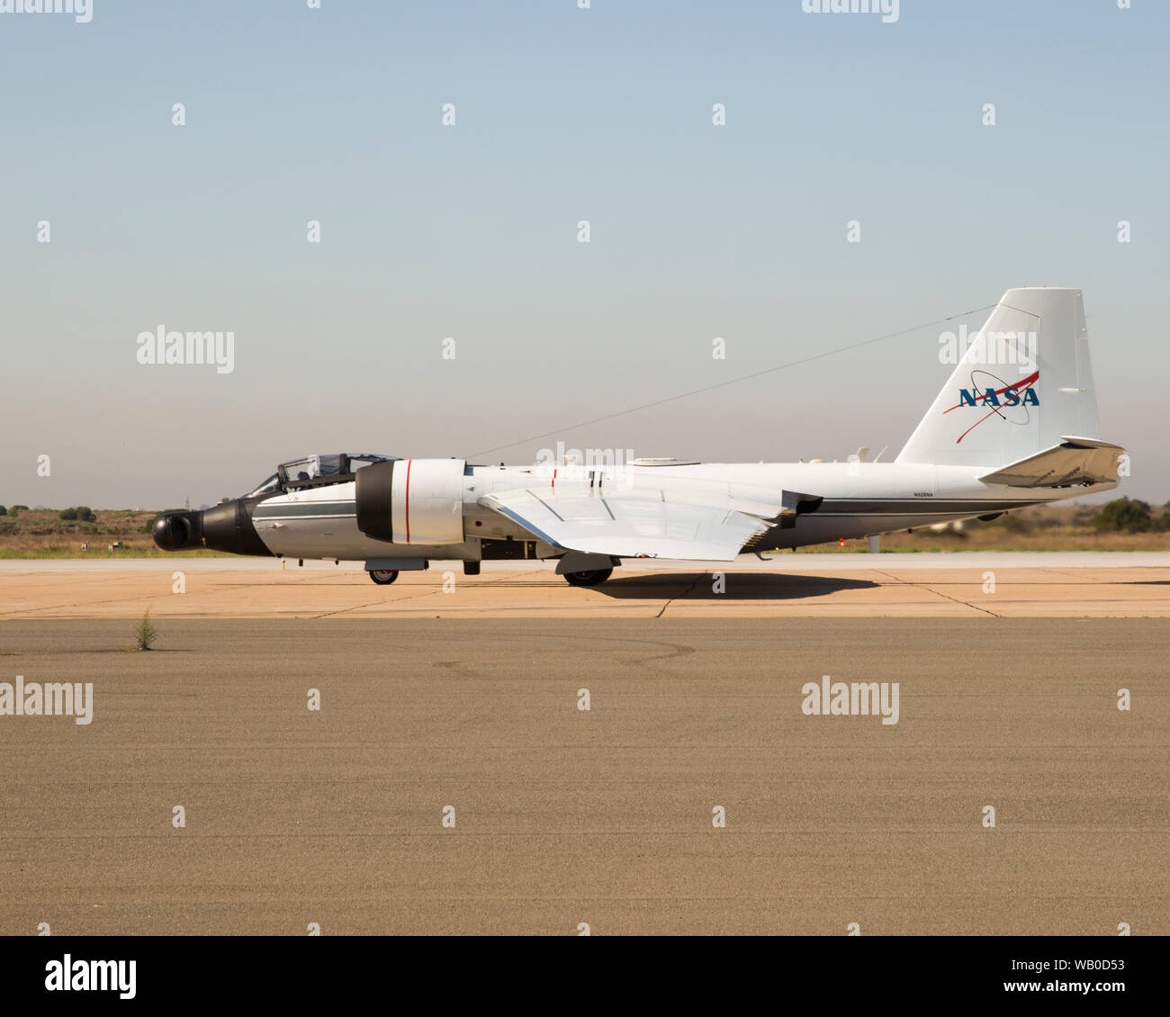 A NASA WB-47 prepares to take off from the flight line of Marine Corps Air Station Miramar, Calif., Aug. 21. The aircraft was utilizing the MCAS Miramar flight line and airspace to test new communications software. (U.S. Marine Corps photo by Lance Cpl. Jose GuerreroDeleon) Stock Photo