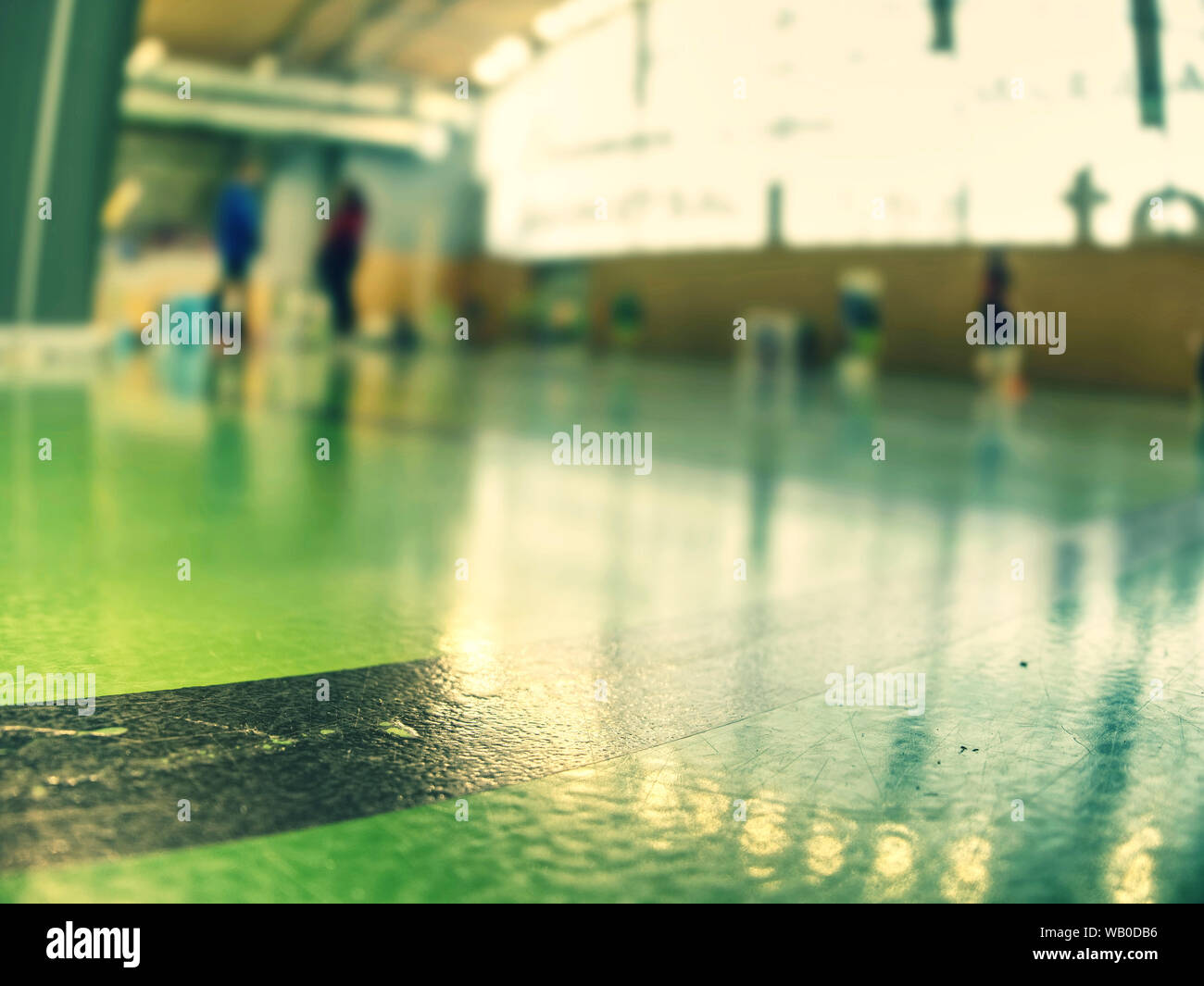 Details of lines. Gymnasium painted floor ready for balls or run games