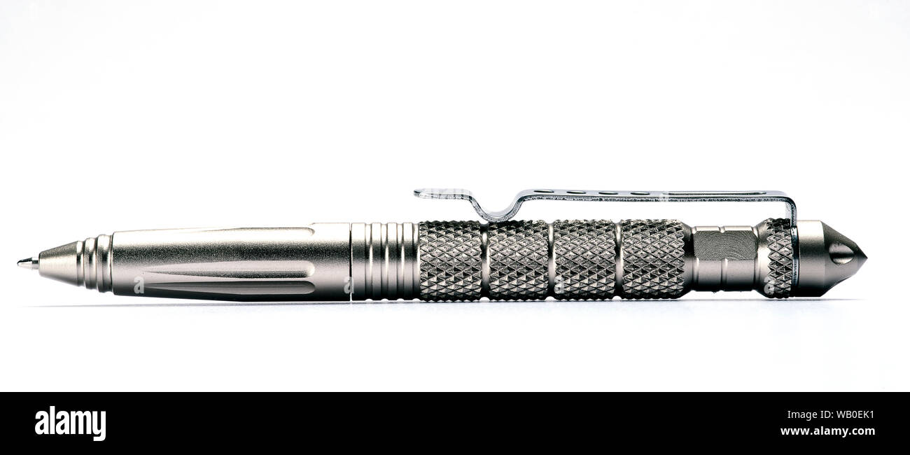 Close up of a Tactical pen isolated in white background Stock Photo