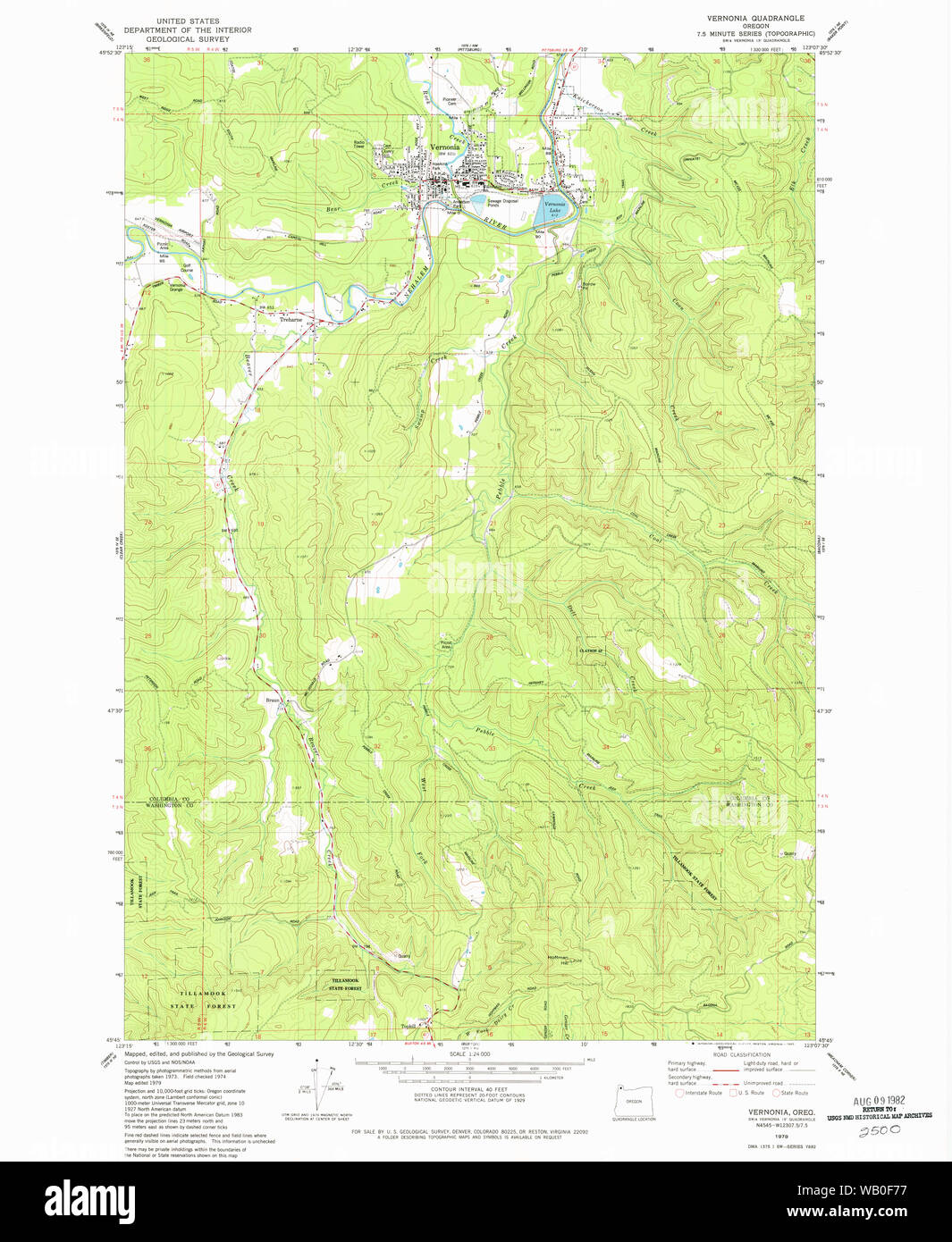 USGS Topo Map Oregon Vernonia 281964 1979 24000 Restoration Stock Photo