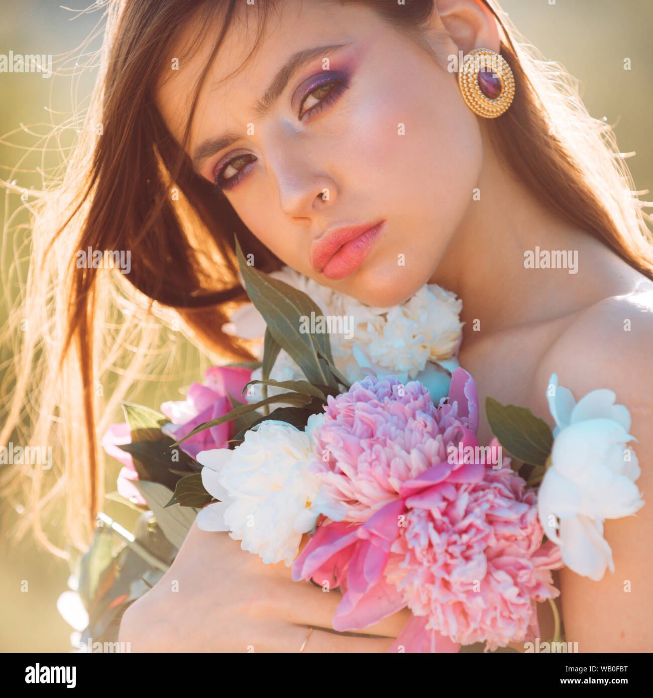 Models Faces Spring Time Spring woman. Springtime and vacation. Enjoying spring day. Woman with ...