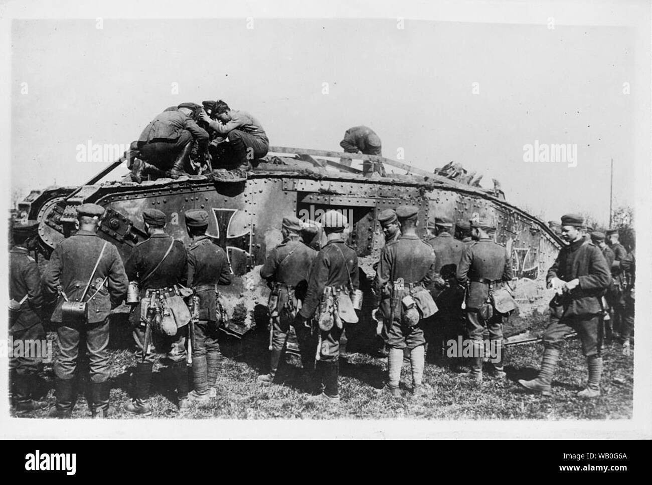 Vintage WWI armoured car or tank related Black and white photograph