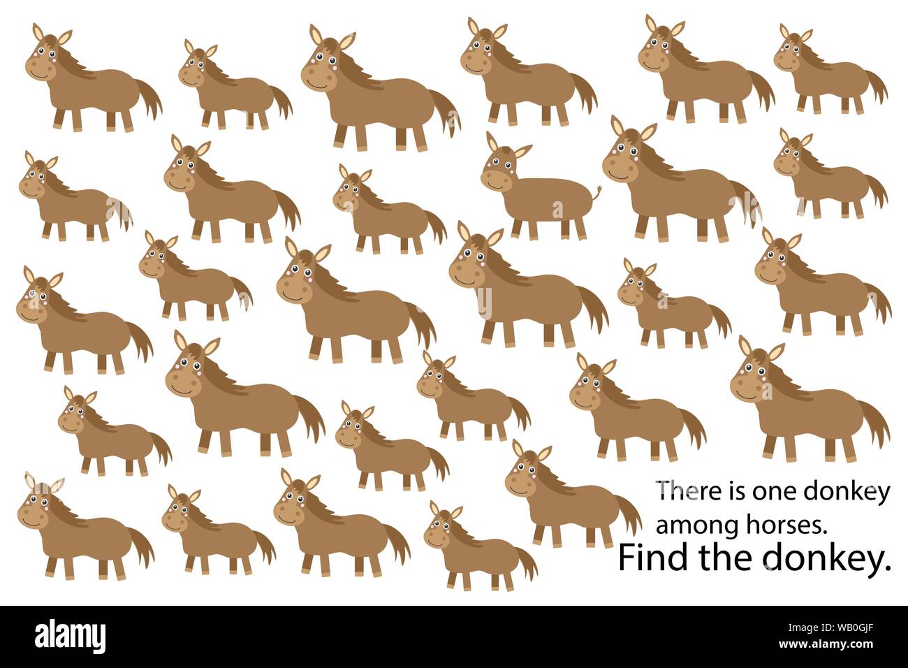 Find donkey among horses, education puzzle game for children, preschool ...