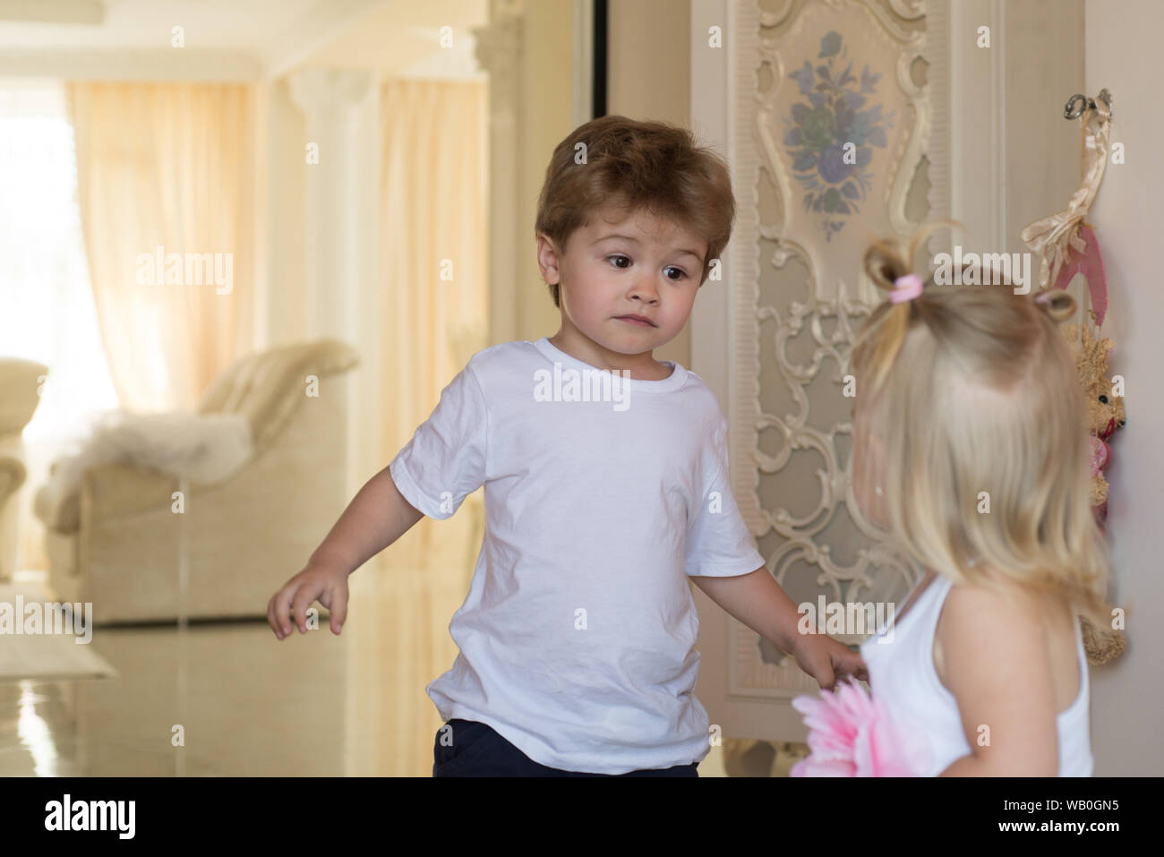 Hair Dot Comb Small Boy And Girl With Blond Hair Small Children