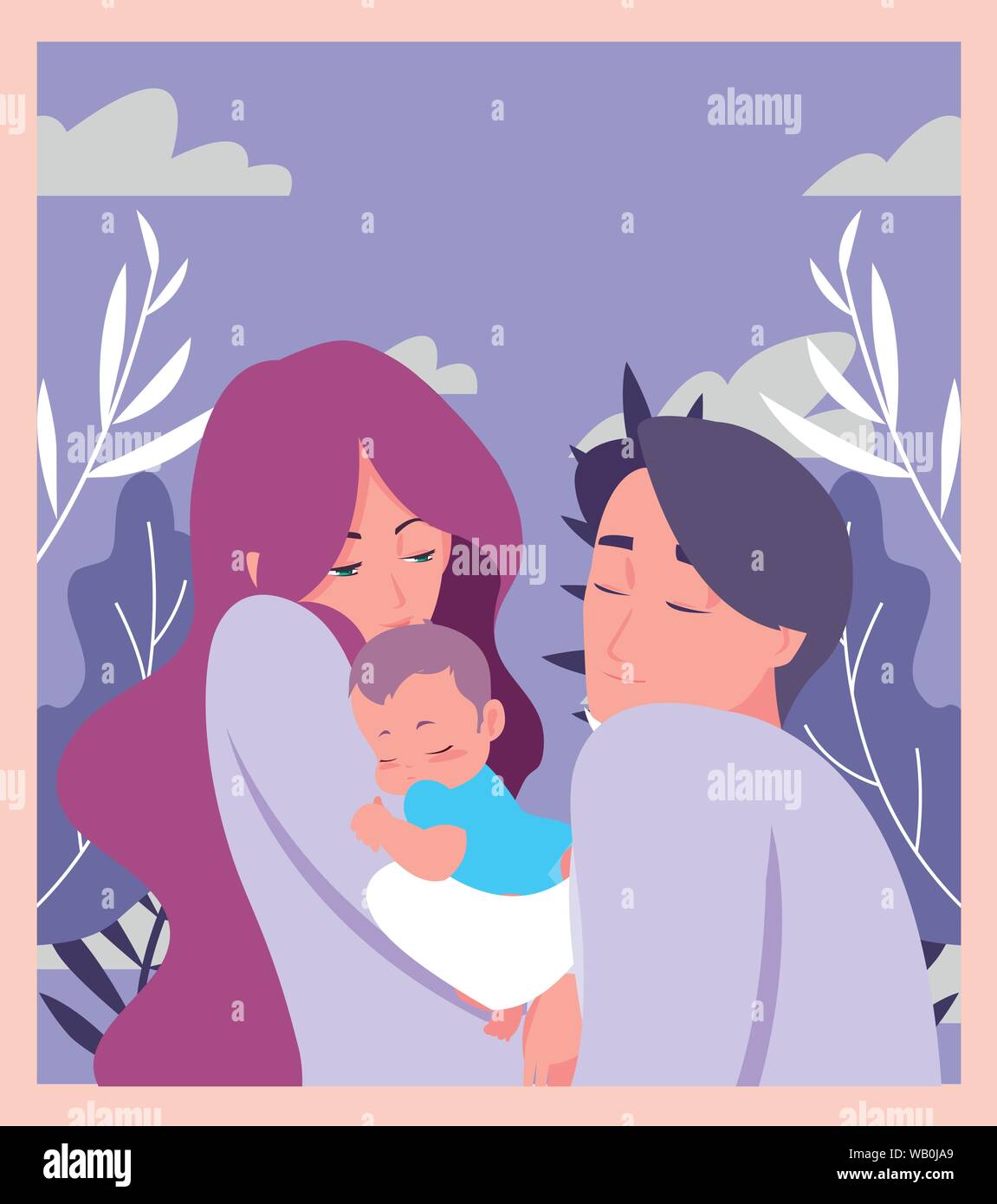 mom and dad carrying her newborn vector illustration Stock Vector Image ...