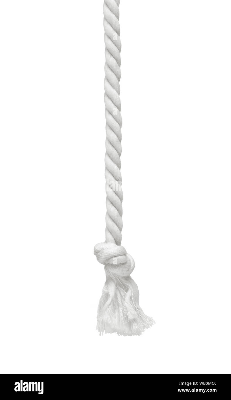 White color braided rope with frayed knot Stock Photo