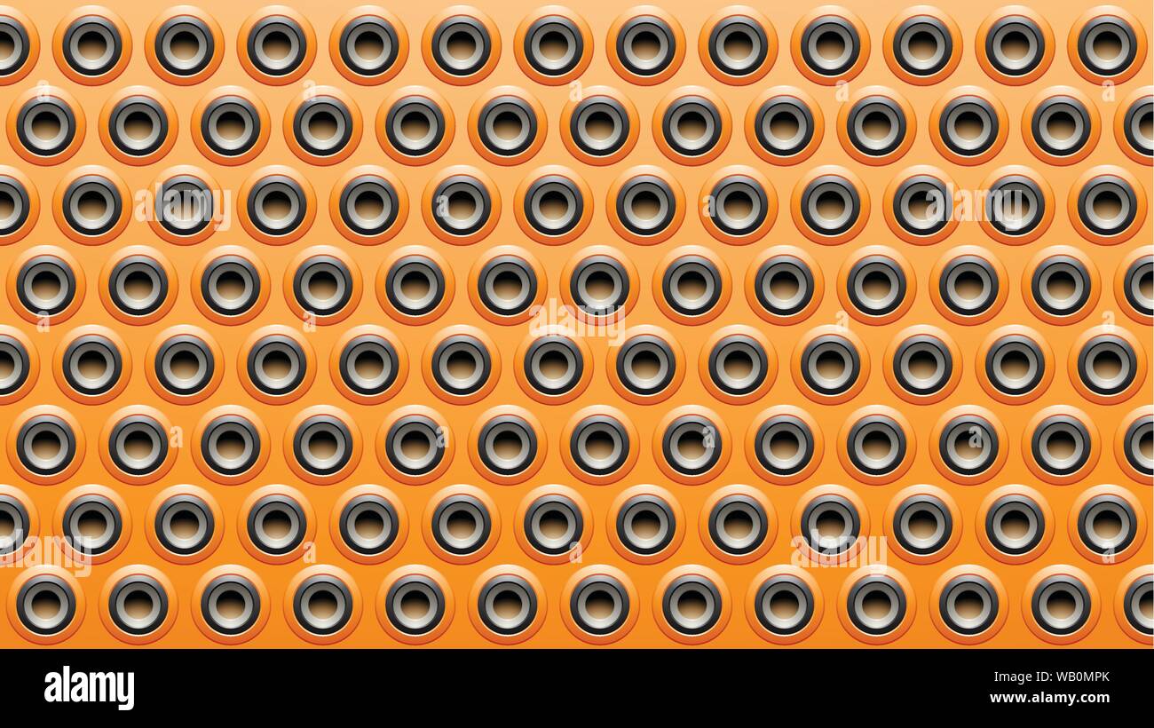 Vector Illustration of Orange Black and Grey Embossed Round Loudspeaker Background Stock Vector