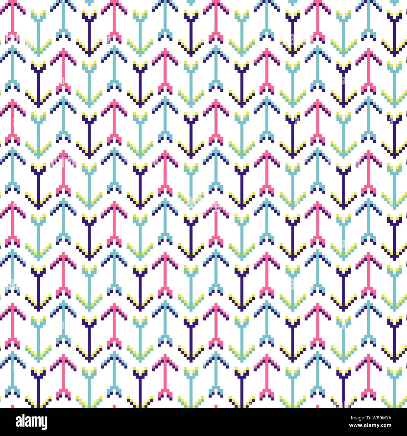 Arrows geometric seamless pattern pixelart texture. Stock Vector
